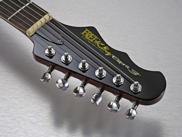 blank The reverse headstock recalls Epiphone's 'batwing' design